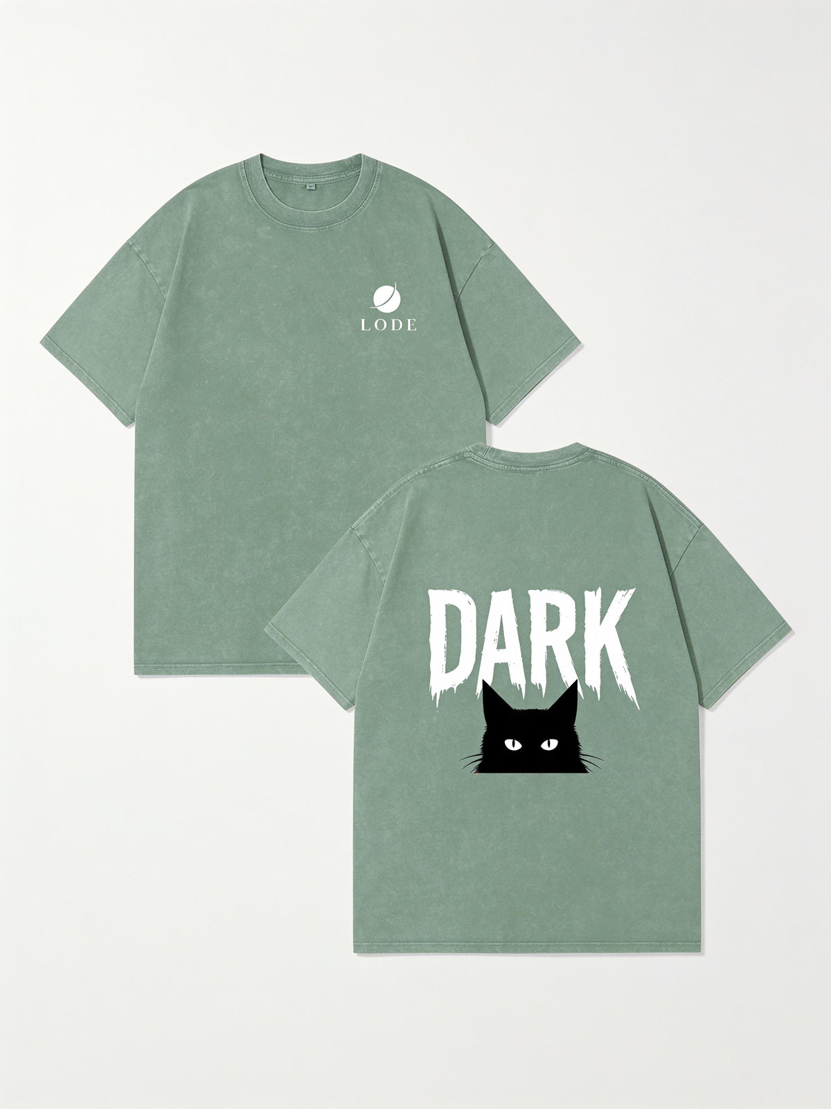 Black Cat Back Print Tee — Bean Green