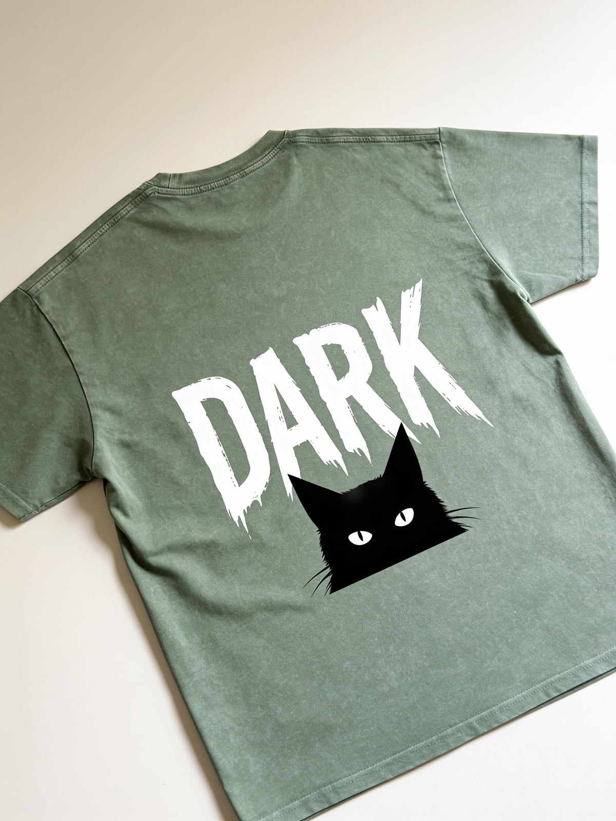 Black Cat Back Print Tee — Bean Green