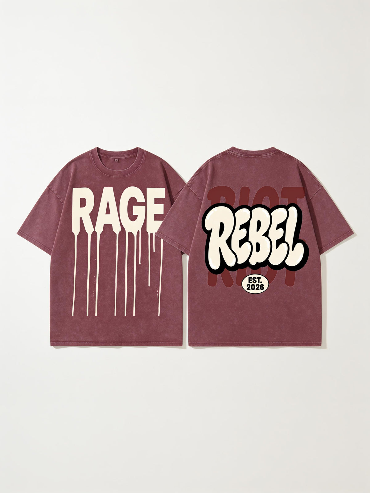 RAGE Drip Oversized Tee — Washed Burgundy