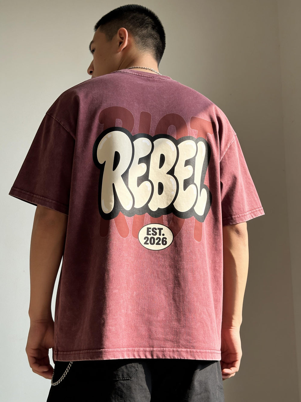 RAGE Drip Oversized Tee — Washed Burgundy