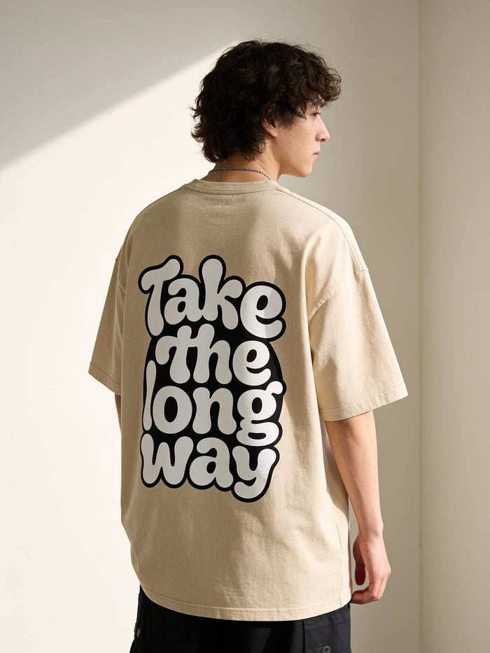 Retro Bubble Text Oversized Tee — Apricot
