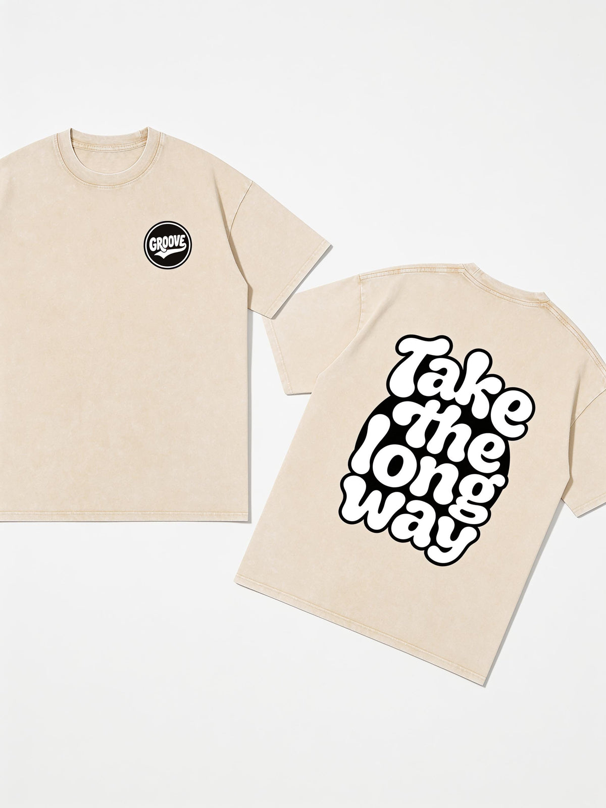 Retro Bubble Text Oversized Tee — Apricot