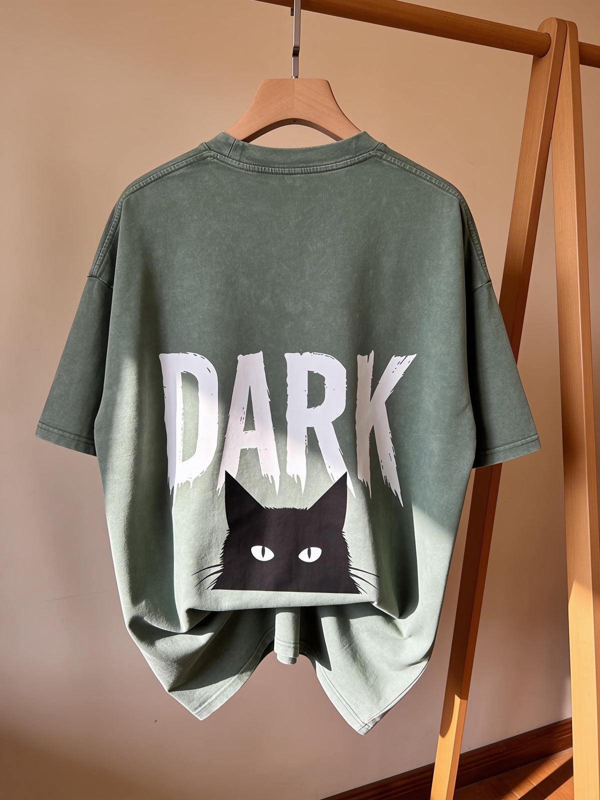 Black Cat Back Print Tee — Bean Green